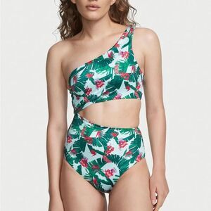 NWT Victoria's Secret Palm One Shoulder Swimsuit One Piece Bikini Cut Out S $70